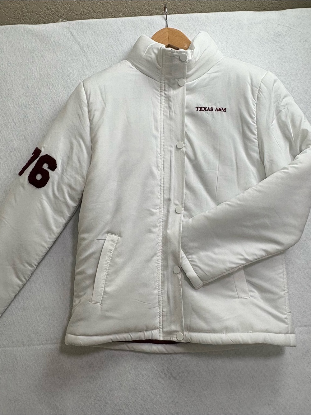 Texas A&M Naknek Puffer Jacket Emerson Street in White & Maroon Women’s Small